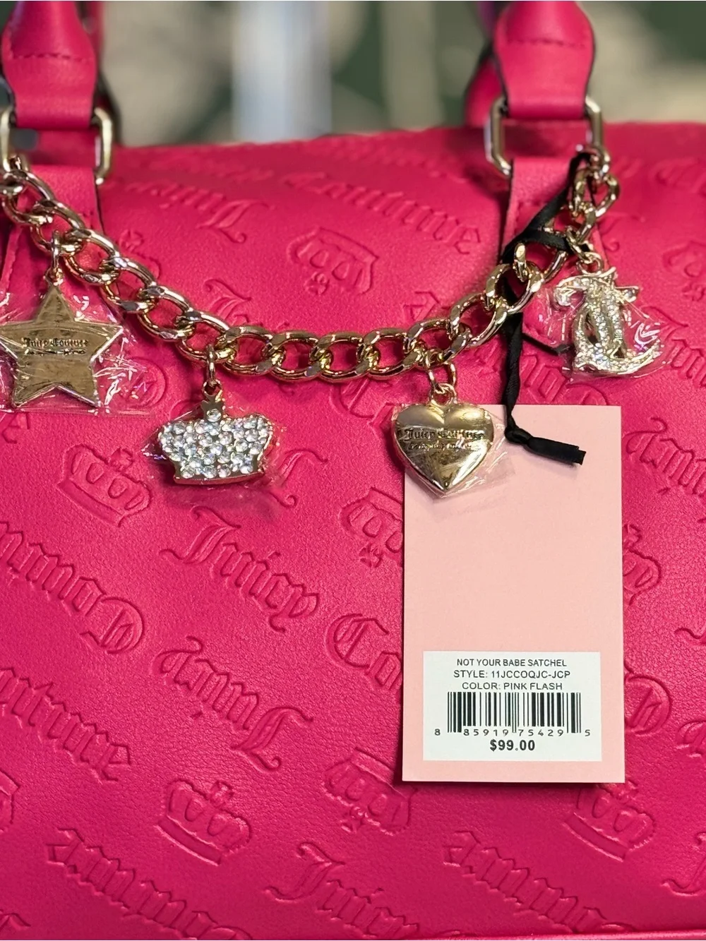 Juicy Couture Pink Top-Handle Satchel with Charm Chain NWT